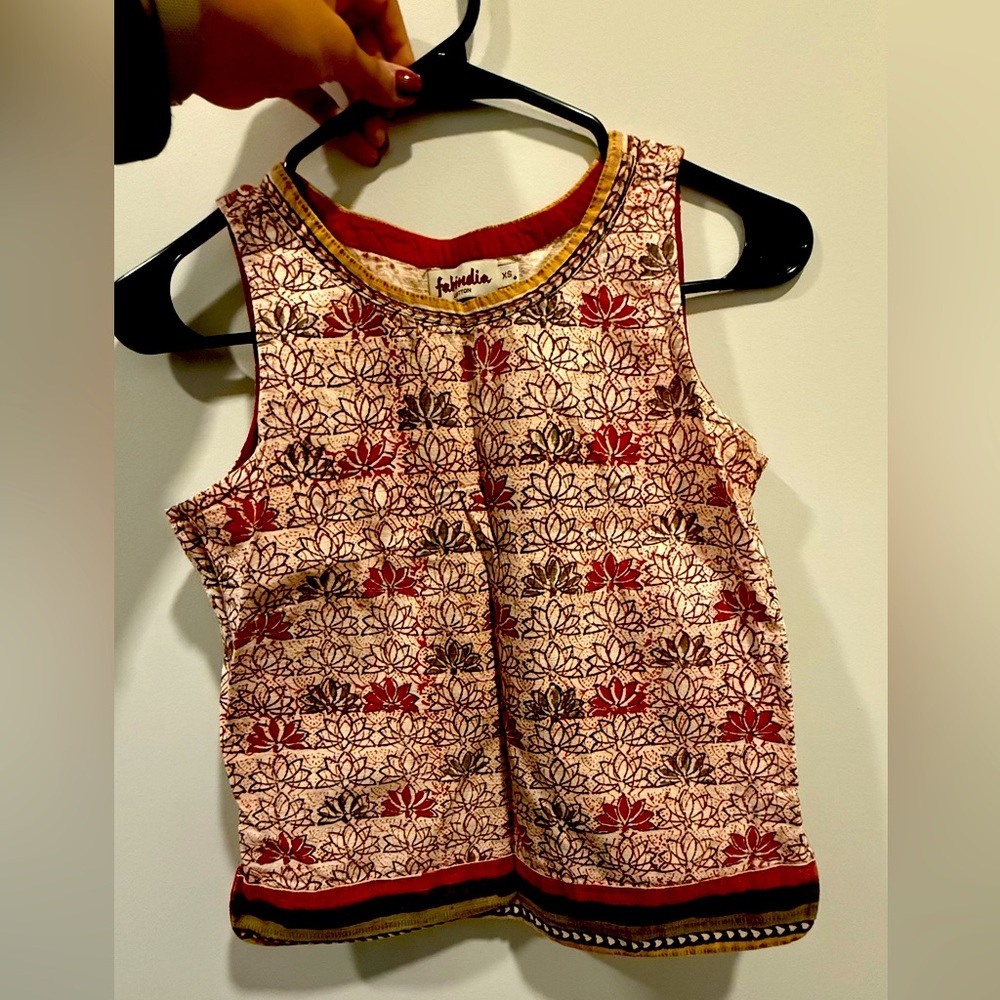 Fabindia short Indian Design Printed motif sleeveless top, size XS